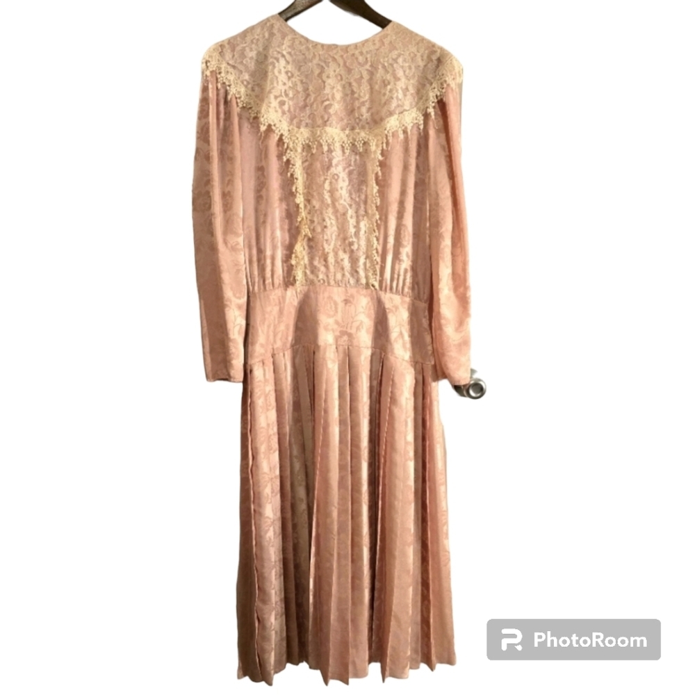 Scott McClintock Romantic Cottagecore Cocktail Dress 1980's Pale Pink Satin